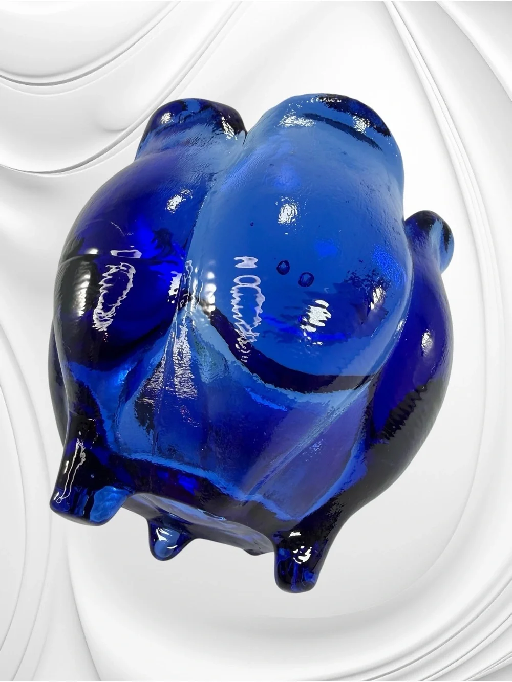 Cobalt Blue Tulip Flower Glass Trinket Dish Bowl Candle Holder Spain Recycled